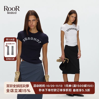 早秋修身蕾丝字母短袖女T恤