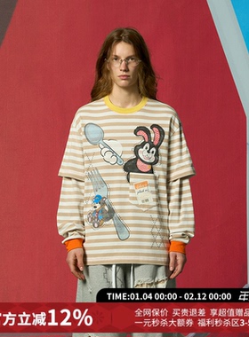 CHEERi UPi宽松假两件条纹兔子长袖卫衣女26春夏新款