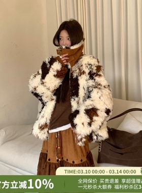 YANAG哈尔的冬日奶牛纹皮毛两面穿外套女26春夏新款