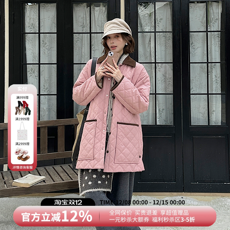 设计师品牌REREK菱形格夹棉格纹撞色两面穿翻领棉外套25秋冬新款