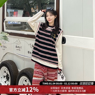 SELALAGU X OITMMTIO条纹背心黑金刺绣上衣两件套女河岸家美物馆