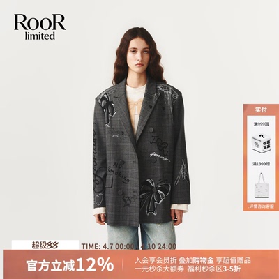 福蝶涂鸦格纹蝴蝶结西装外套女