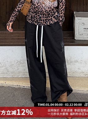 CHEERi UPi时尚豹纹蝴蝶结休闲直筒卫裤女26春夏新款