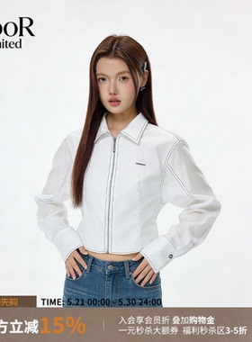 OooFYang休闲短款撞色缝线翻领收腰上衣女26春夏新款