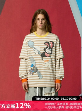 CHEERi UPi宽松假两件条纹兔子长袖卫衣女26春夏新款