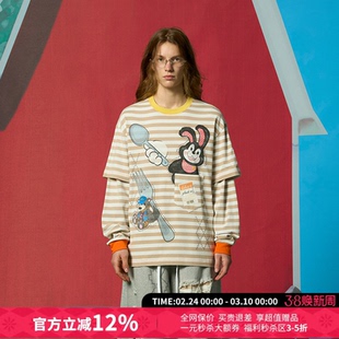 CHEERi UPi宽松假两件条纹兔子长袖卫衣女26春夏新款