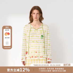 T恤女26新款 草莓印花拼接长袖 UPi慢慢变熟 CHEERi