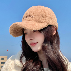 帽子冬季女显脸小保暖护耳大头围洋气羊羔毛绒棒球帽秋冬天鸭舌帽