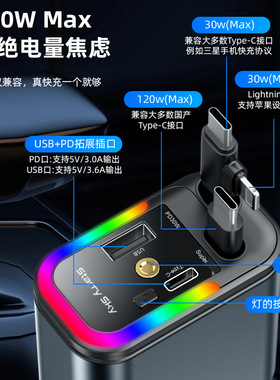 车载120W超级快充伸缩点烟器