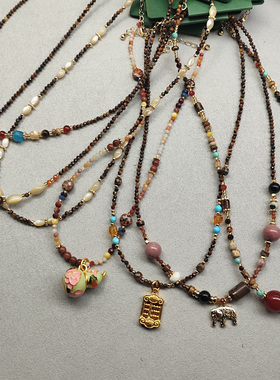 葫芦小象石榴石原石项链短链