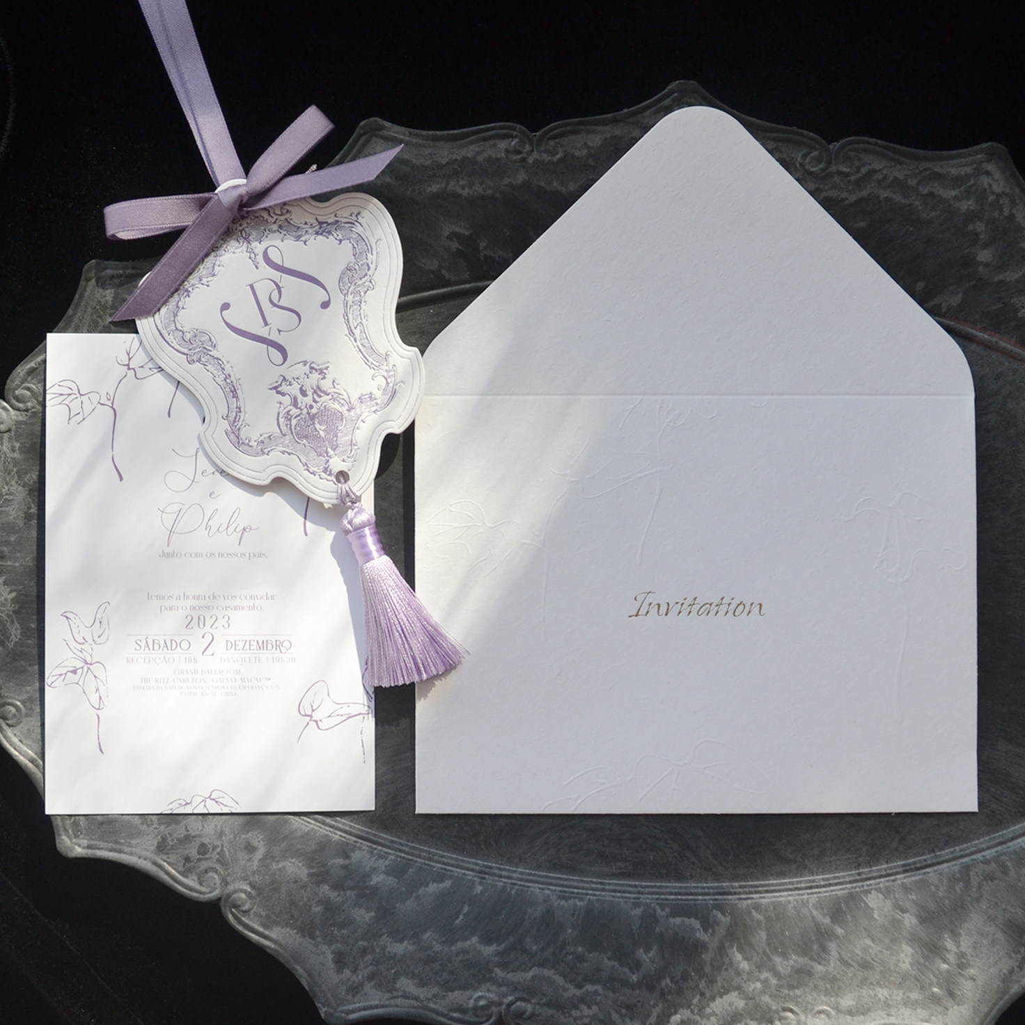 花卉草木烫金婚礼请柬邀请函信封