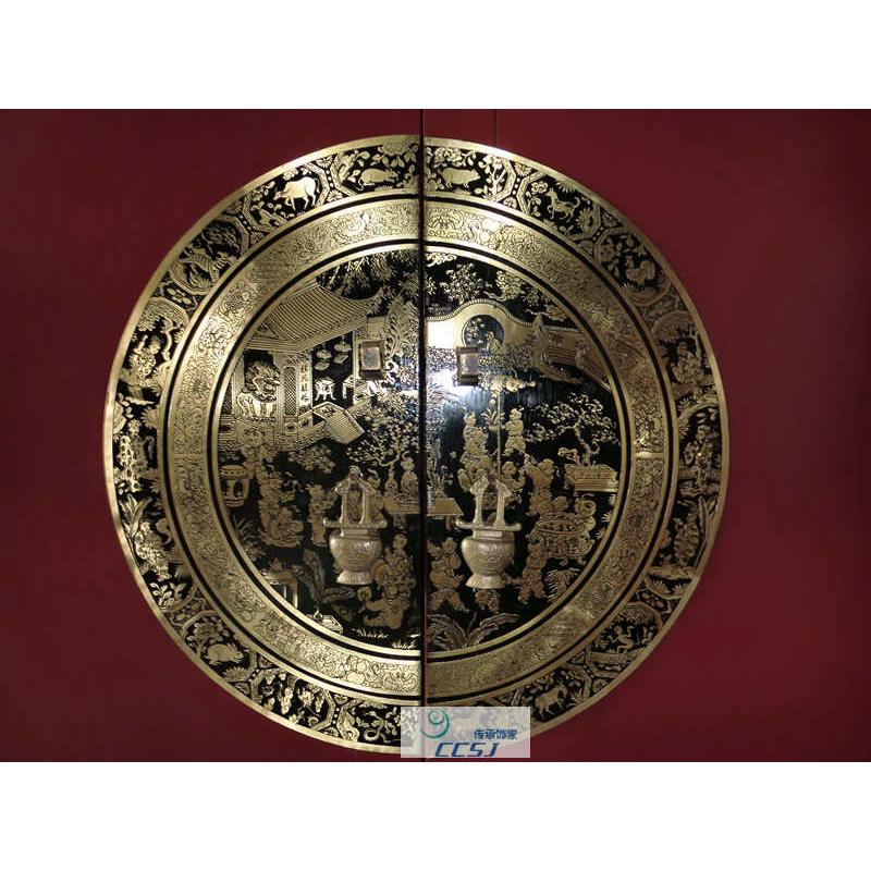 中式家具仿古装饰纯铜配件/直径35cm刻花圆铜拉手/雕花百子图