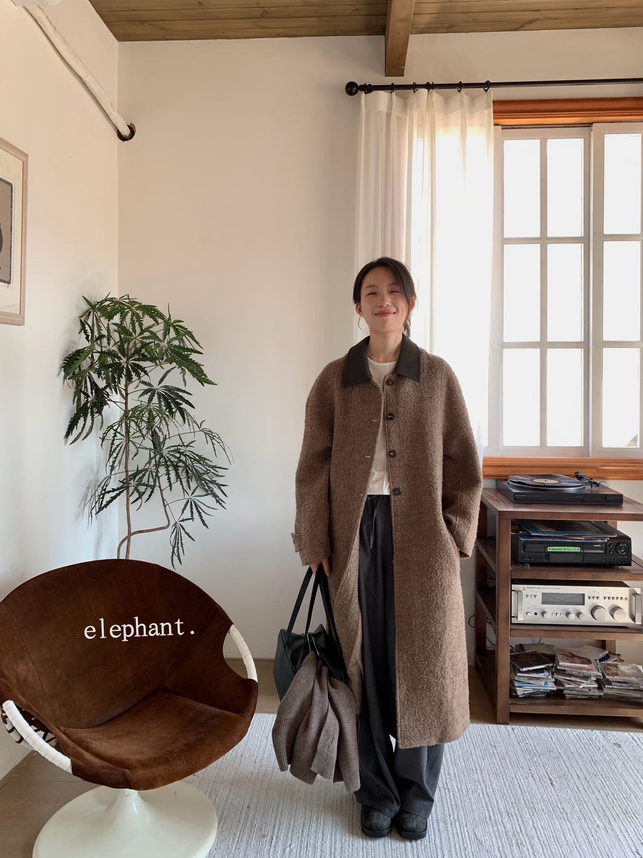 Elephant 重磅福利 韩系麂皮拼接翻领羊毛大衣 90羊毛｜5羊驼毛