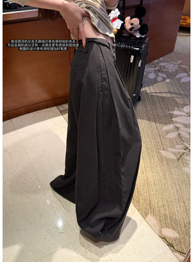 Here yaya shop 调性天丝亚麻裤有设计感随意老钱风时髦阔腿裤