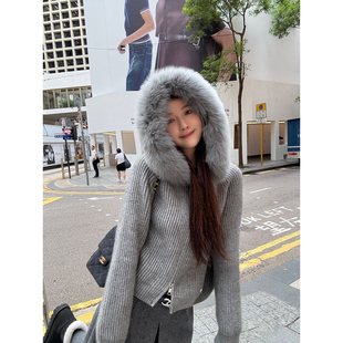 Here 10.20 shop 00北海道氛围感30羊毛真狐狸毛拉链毛衣 yaya