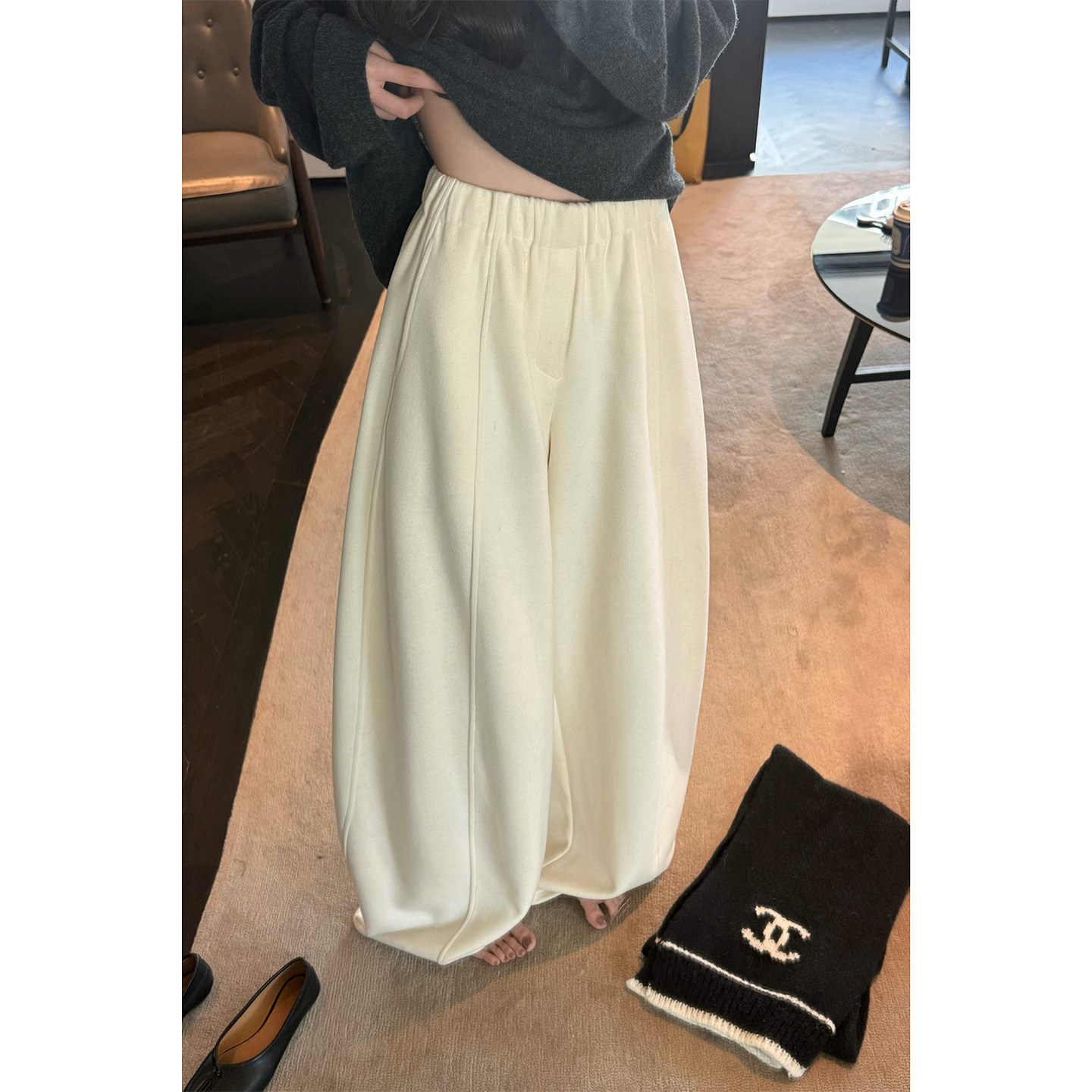 Here yaya shop 海盐奶酪舒适至上慵懒调调不挑人醋酸羊毛懒懒裤
