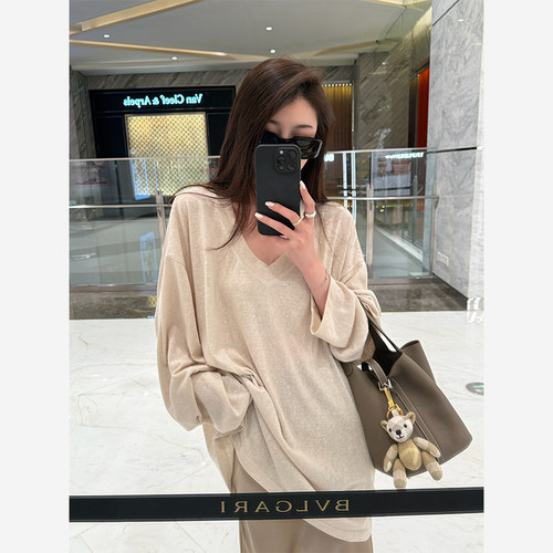 Here yaya shop 5.6 20:00 椰奶吐司绵软慵懒亚麻防晒大t恤女