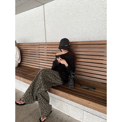 Here yaya shop时髦精豹豹裤独家定染低调腔调十足豹纹直筒工装裤