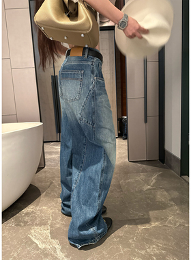 Here yaya shop 3.3 20:00 中古复古时髦感高工艺盐洗拼接牛牛