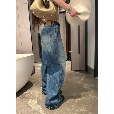 Here yaya shop 3.3 20:00 中古复古时髦感高工艺盐洗拼接牛牛