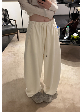 Here yaya shop 芝士奶盖3.0版本复合厚绒桑蚕丝绵羊毛松弛慵懒裤