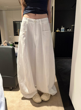 Here yaya shop 老钱舒适区打造扁形身材莱赛尔亚麻垂垂瘦瘦裤