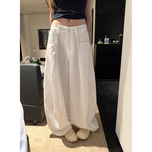 Here yaya shop 老钱舒适区打造扁形身材进口天丝亚麻垂垂瘦瘦裤