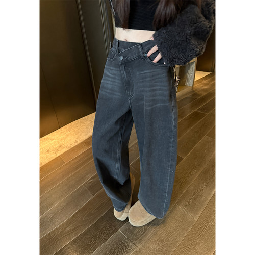 Here yaya shop 1.1120:00 清仓不退换-设计款做旧水洗灰色牛仔裤