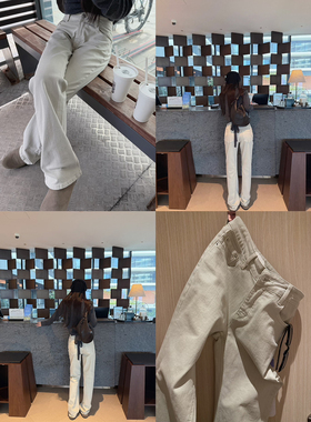 Here yaya shop 8.25 杏仁奶盖肌理纹路窄版微微喇叭显比例牛仔裤