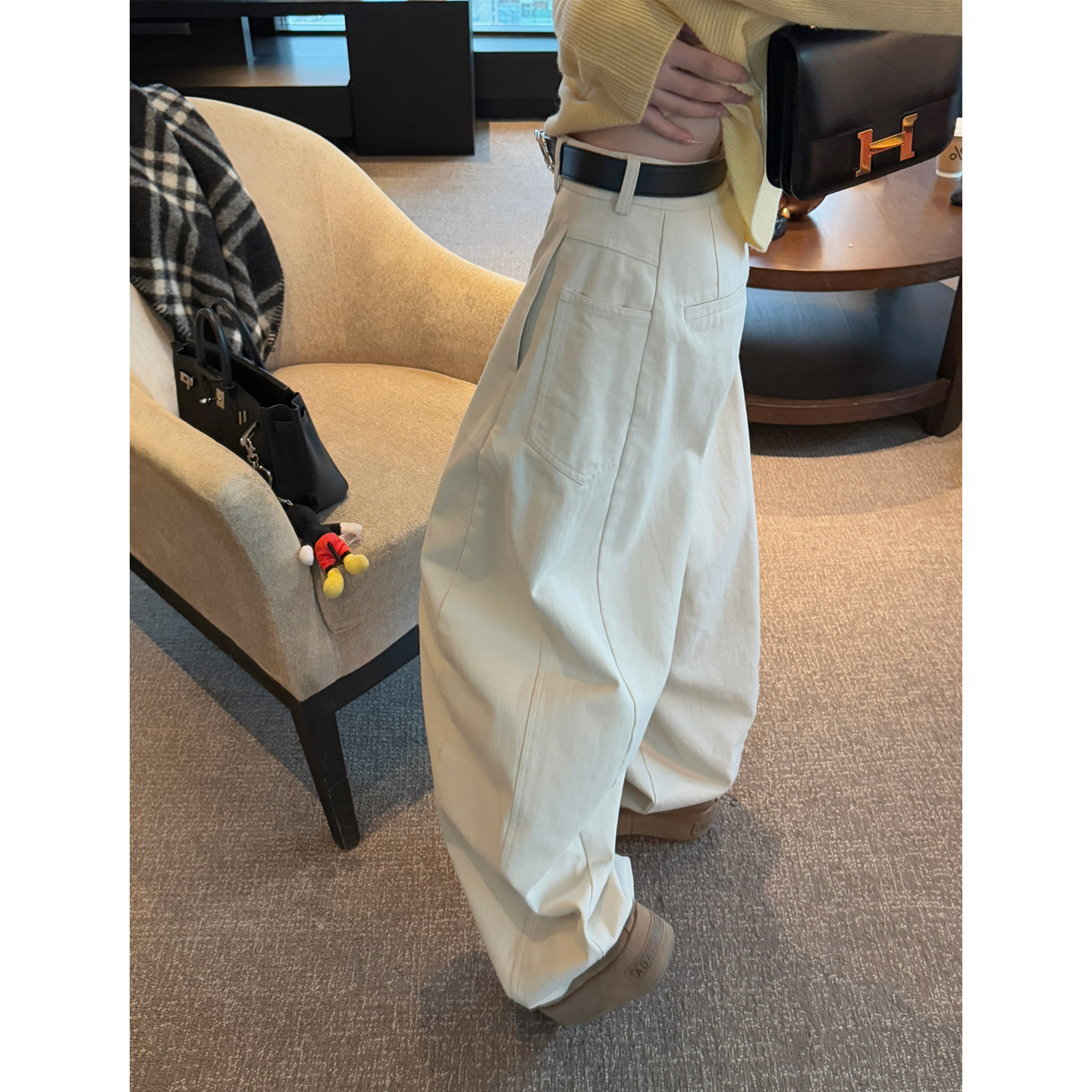 Here yaya shop 雾岛升级版时髦重工高难度剪裁水洗薄绒工装裤