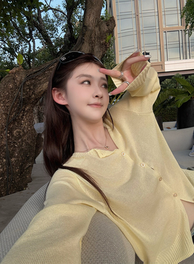 Here yaya shop 无缝一体茉莉奶白刚随意ji简风天蚕麻凉凉小开衫