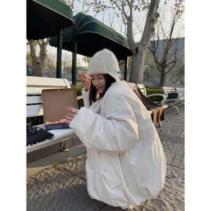 Here yaya shop 滑雪季奶呼呼新工艺设计翻领羊羔毛双面可穿外套