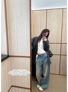 脏脏牛牛痞帅复古做旧手工擦色dirtyfit风格直筒时髦高品牛仔裤