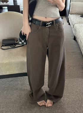 Here yaya shop 12.8 糖炒栗子特殊水洗色巨洋气薄绒显腿直牛仔裤