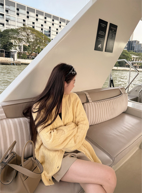 Here yaya shop 3.3黄油吐司淡淡的慵懒感软糯麻花开衫可机洗工艺