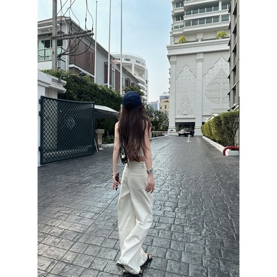 Here yaya shop 3.3松弛白开水对腿型友好不挑人直筒显瘦白色牛牛