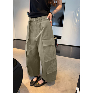 si服系列松弛多口袋工艺显腿直显瘦莱赛尔亚麻棉水洗工装九分裤