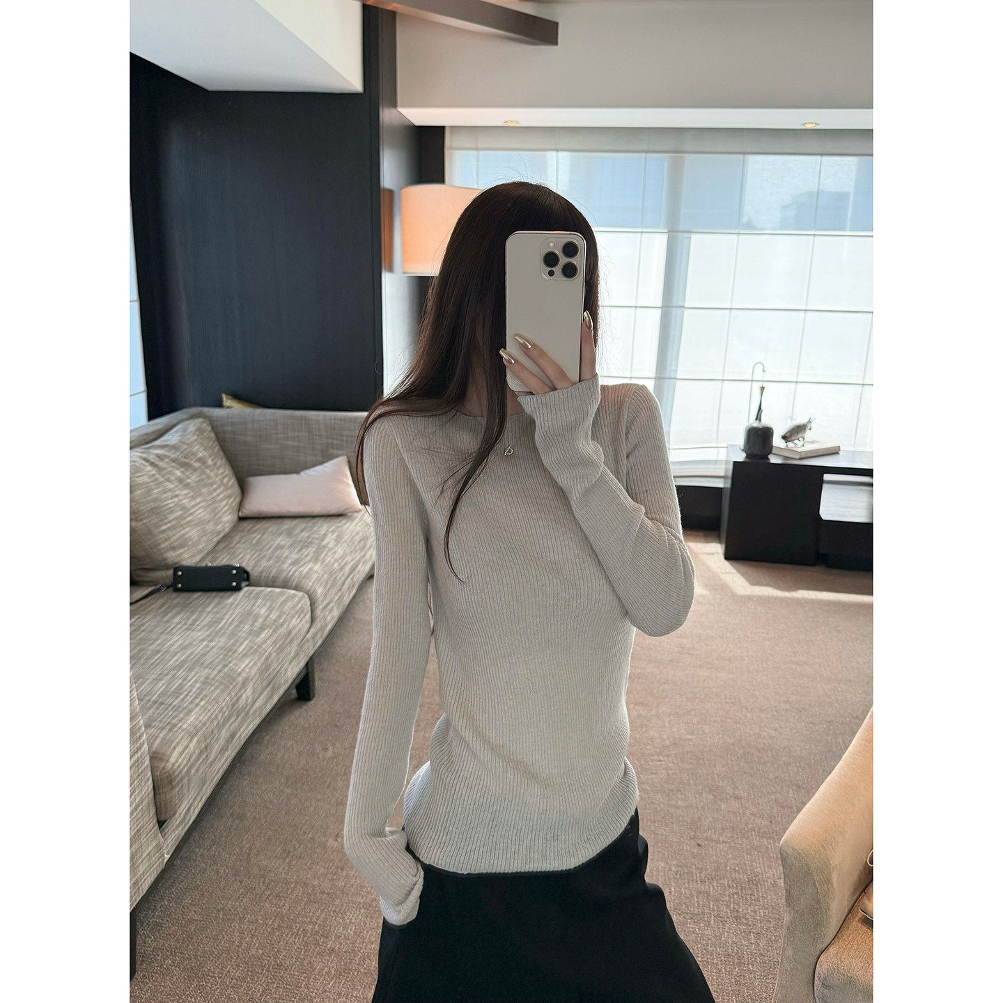Here yaya shop 柔雾奶昔精致氛围感baby超细羊驼毛温柔针织衫