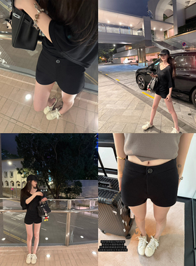 Here yaya shop 6.7 20:00 wan能显比列提臀弹力黑色短裤