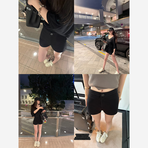 Here yaya shop 6.7 20:00 wan能显比列提臀弹力黑色短裤