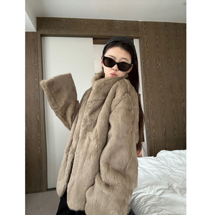 清仓不退换 Here 1.11 shop 不挑人慵懒感兔毛真毛皮草外套 yaya