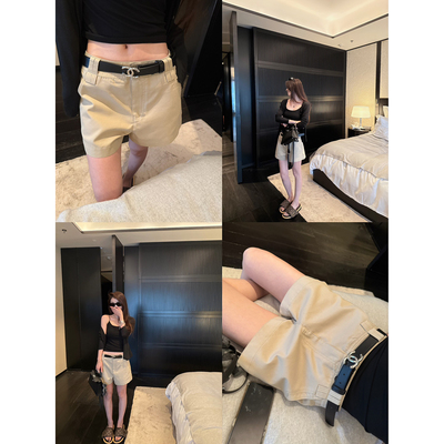 Here yaya shop 私服版型ju好极简利落显瘦显腿长天丝工装短裤女