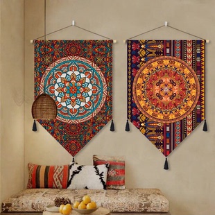 波西米亚民族风三角装饰布民族民谣酒馆餐厅布艺挂画挂布帘布画