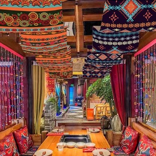 民族风民谣酒吧氛围装饰天幕挂布吊顶天花板遮丑墙布装饰背景布