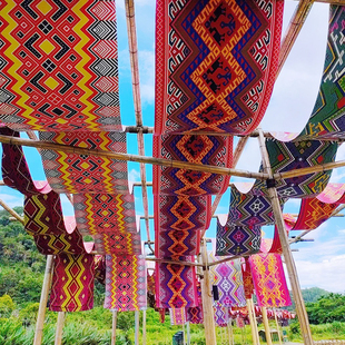 海南黎族纹样天幕挂布黎锦装饰长条布民族风火锅餐厅吊顶天幕布幔