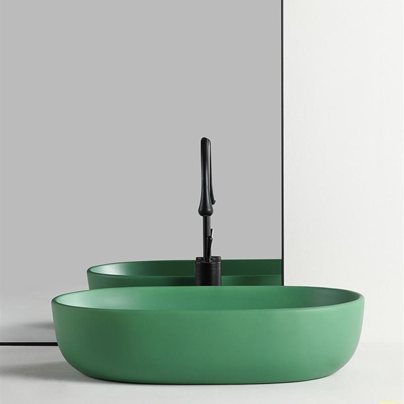 卫生间台上盆陶瓷洗漱脸盆台盆阳台洗手盆面盆卡其棕色椭圆形家用