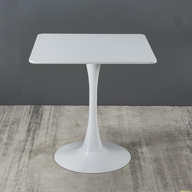 北欧白色岩板方桌简约奶茶店咖啡桌接待洽谈桌阳台郁金香烤漆桌子