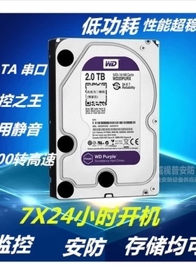 WD/西部数据 WD20PURX 5400转64M2TB紫盘台式机 2T监控硬盘2T DVR