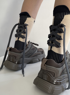 山系个性咖灰色系带女士春秋袜子女潮网红款中筒袜外穿设计感小众