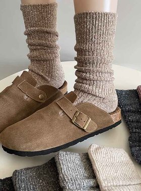 美拉德灰色冬天厚袜子女秋冬中筒袜女款2024新款爆款堆堆袜保暖潮